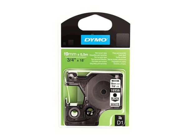 DYMO D1 - Polyester - permanet adhesiv - svart på hvitt - Roll (1.9 cm x 5.5 m) 1 kassett(er) merketape - for LabelMANAGER 360D, 420P, 420P Kit, 500T