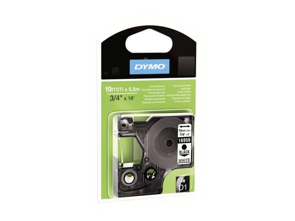 DYMO D1 - Polyester - permanet adhesiv - svart på hvitt - Roll (1.9 cm x 5.5 m) 1 kassett(er) merketape - for LabelMANAGER 360D, 420P, 420P Kit, 500T