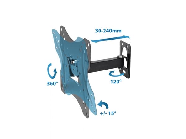 Esperanza PROTEUS, 75 x 75 mm, 400 x 400 mm, -15 - 15°, 120°, Metall, Svart