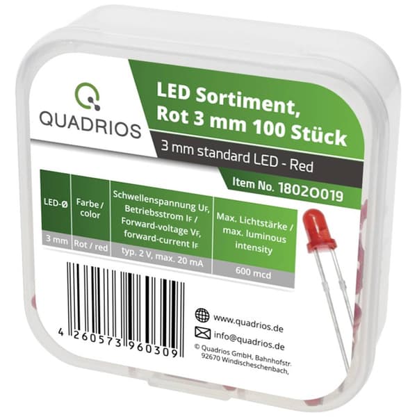 Quadrios LED sortiment Röd 3 mm 20 mA 2.0 V