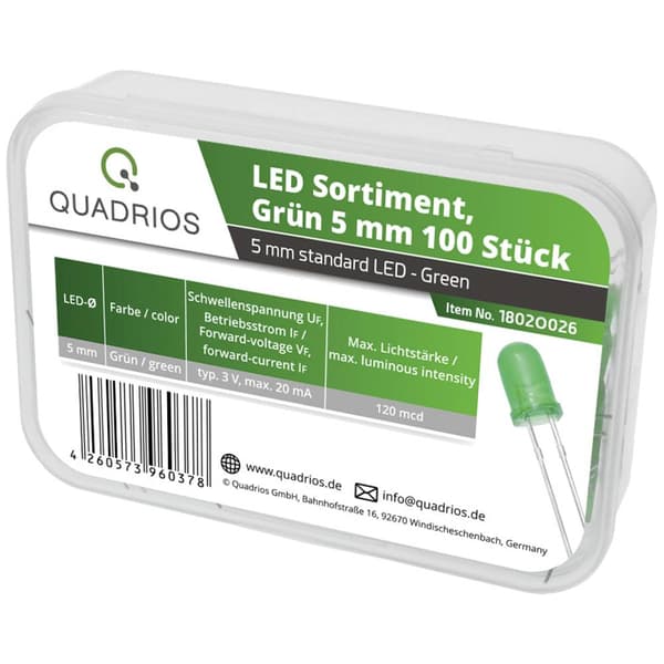Quadrios LED sortiment Grön 5 mm 20 mA 3.0 V
