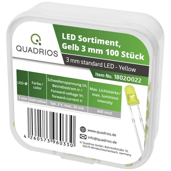 Quadrios LED sortiment Gul 3 mm 20 mA 2.0 V