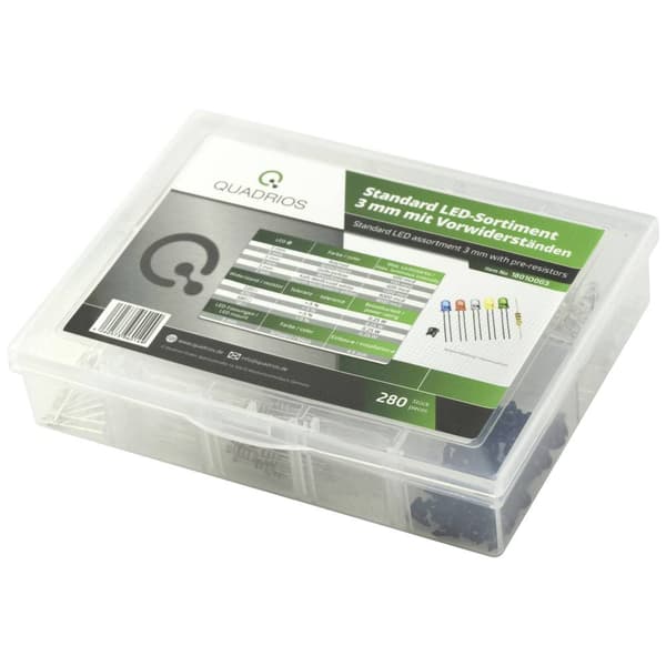 Quadrios LED sortiment Röd, Grön, Gul, Blå, Kallvit, Varmvit 3 mm 20 mA 3.0 V