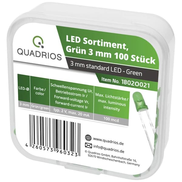 Quadrios LED sortiment Grön 3 mm 20 mA 2.0 V