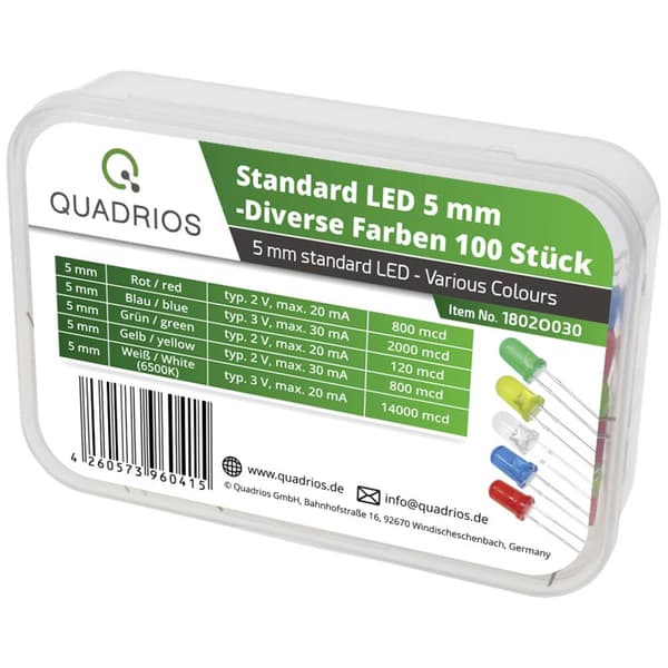 Quadrios LED sortiment Flerfärgad 5 mm 20 mA, 30 mA 2 V, 3 V