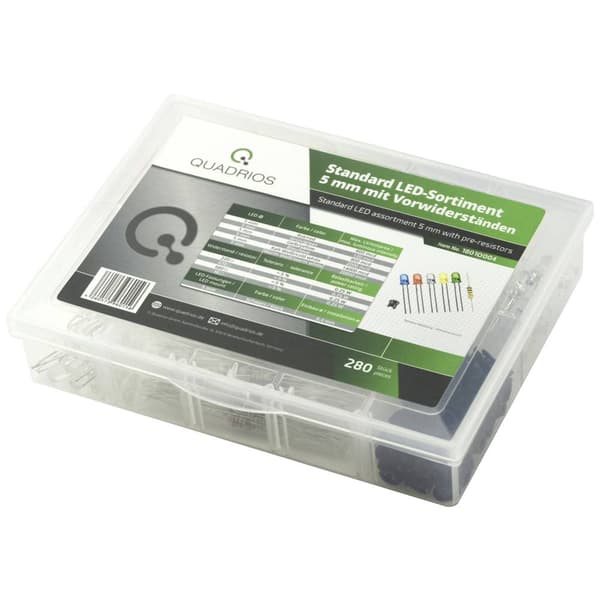 Quadrios LED sortiment Röd, Grön, Gul, Blå, Kallvit, Varmvit 5 mm 20 mA 3.0 V