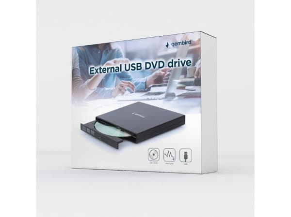 Gembird DVD-USB-04, musta, etuosa, vaakasuora, Kiina, DVD±RW, USB 2.0