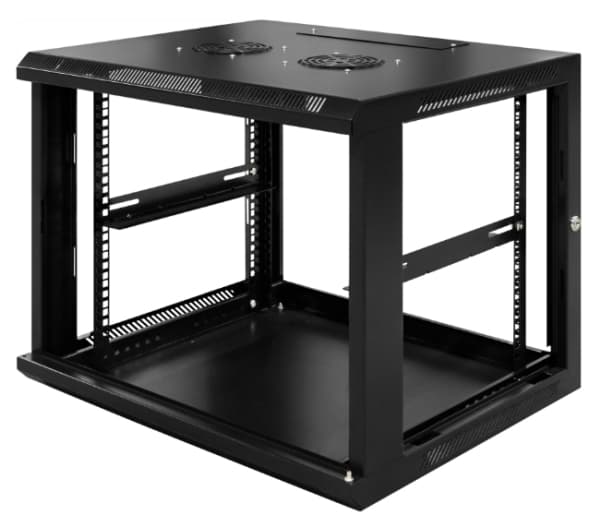 Deltaco 19-Z6612, Väggmonterad rack, 12U, Knapplås, Förbättrad kabelhantering, 35,6 kg, Svart