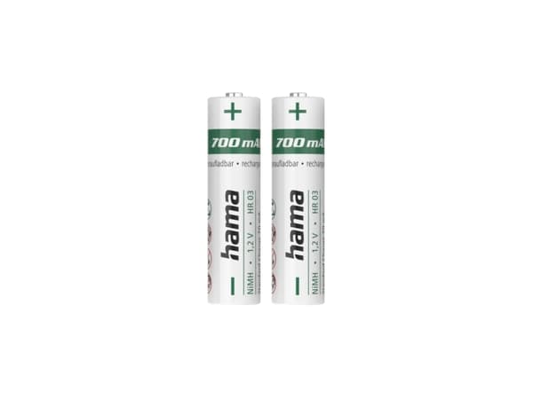 Hama 00223525, Oppladbart batteri, AAA, Nikkelmetallhydrid (NiMH), 1,2 V, 2 stykker, 700 mAh