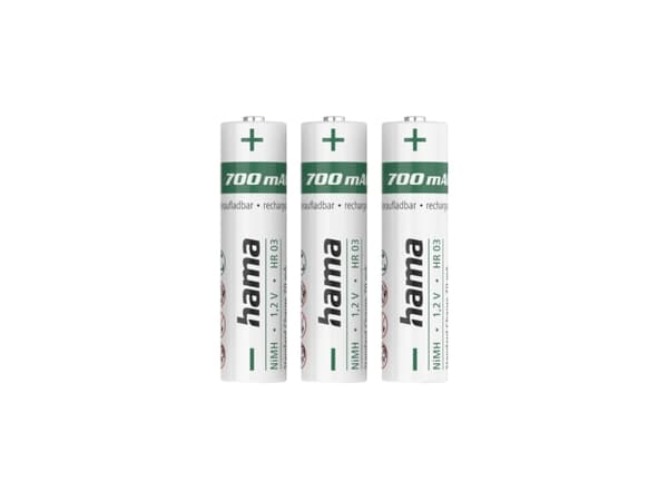 Hama 00223526, Oppladbart batteri, AAA, Nikkelmetallhydrid (NiMH), 1,2 V, 3 stykker, 700 mAh