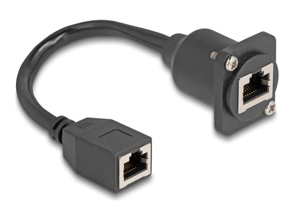 Delock - Nettverksforlengelseskabel - RJ-45 (hunn) til RJ-45 (hunn) med mutre - 20 cm - 6 mm - STP - CAT 5e - svart