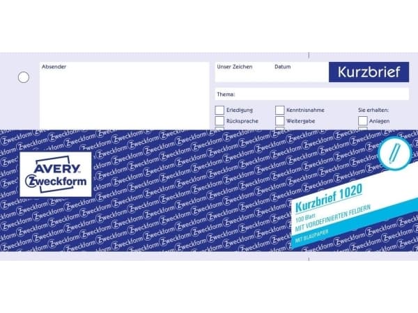 Avery 1020, Sininen, Valkoinen, Paperi, 210 mm, 105 mm, 100 kpl