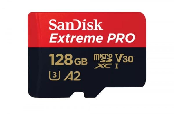 SanDisk Extreme Pro - Flashminnekort (microSDXC til SD-adapter inkludert) - 128 GB - A2 / Video Class V30 / UHS-I U3 / Class10 - microSDXC UHS-I