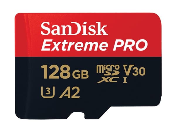SanDisk Extreme Pro - Flashminnekort (microSDXC til SD-adapter inkludert) - 128 GB - A2 / Video Class V30 / UHS-I U3 / Class10 - microSDXC UHS-I