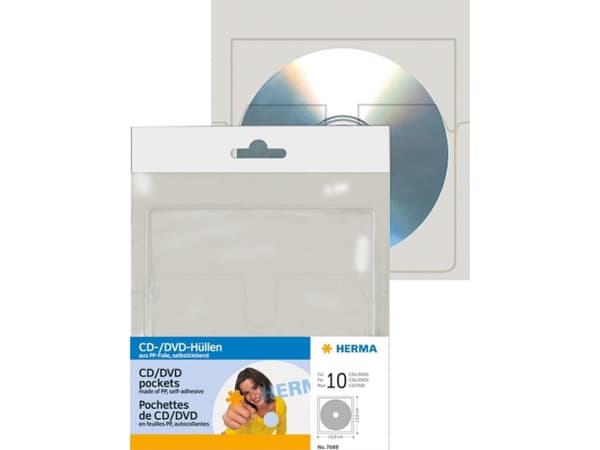 HERMA - CD/DVD-konvolutt - kapasitet: 1 CD/DVD - gjennomsiktig (en pakke 10)