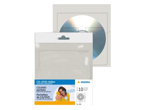 HERMA - CD/DVD-konvolutt - kapasitet: 1 CD/DVD - gjennomsiktig (en pakke 10)