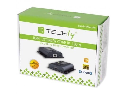 Techly IDATA-EXTIP-383V4, 1920 x 1080 piksler, AV-sender og -mottaker, 120 m, Koblet med ledninger (ikke trådløs), Sort, HDCP
