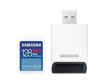 Samsung PRO Plus MB-SD128SB - Flashminnekort - 128 GB - Video Class V30 / UHS-I U3 / Class10 - SDXC UHS-I - hvit