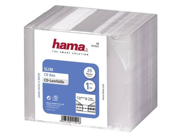 hama "Slim" tom CD-koffert, slank boks, plastboks superslank boks for oppbevaring av én CD/DVD (11521)