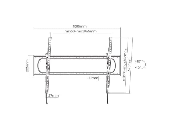 Manhattan 461931, 3,05 m (120"), 50 x 50 mm, 900 x 600 mm, -10 - 10°, Stål, Sort