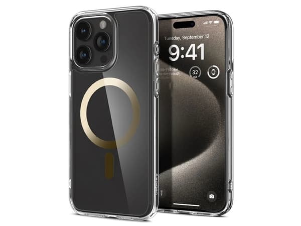 Spigen ACS06579, Omslag, Apple, iPhone 15 Pro Max, 17 cm (6.7"), Guld, Transparent
