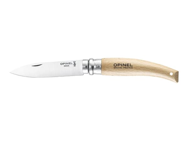 Opinel Garden N°08 - Knife - beechwood - 8.5 cm - small dark dashes, lysegul til rosa håndtak