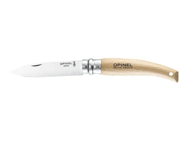Opinel Garden N°08 - Knife - beechwood - 8.5 cm - small dark dashes, lysegul til rosa håndtak