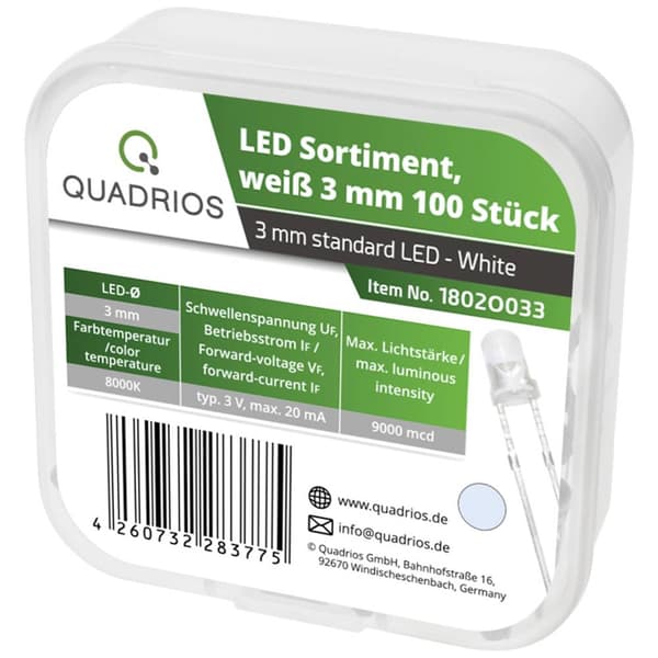 Quadrios LED sortiment Kallvit 3 mm 20 mA 3.0 V