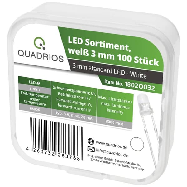 Quadrios LED sortiment Kallvit 3 mm 20 mA 3.0 V