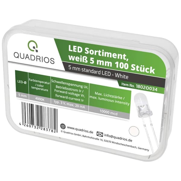 Quadrios LED sortiment Naturvit 5 mm 20 mA 3.0 V