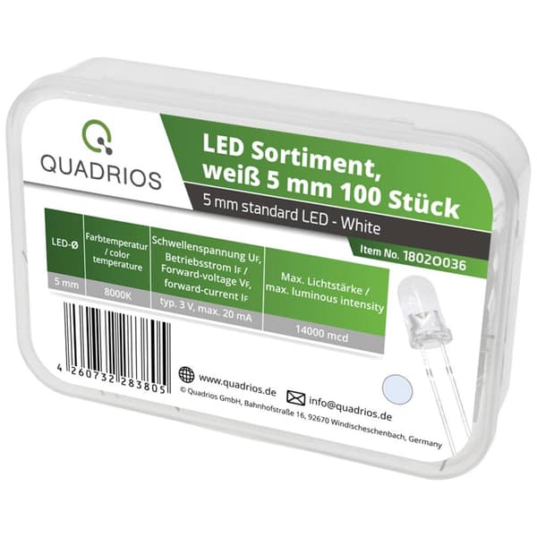 Quadrios LED sortiment Kallvit 5 mm 20 mA 3.0 V