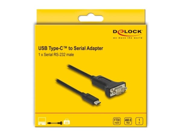 Delock - USB / seriell kabel - 24 pin USB-C (hane) till RS-232 (hane) - 1 m - svart