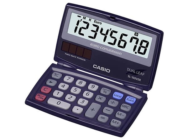 Casio SL-100VER, Tasku, Näyttölaskin, 8 lukua, Näyttön kallistus, Akku, Sininen