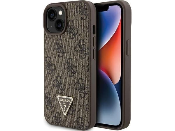 Guess GUHCP15SP4TDPW iPhone 15 6,1" Ginger/Brown Hard Case Läder 4G Triangle Strass