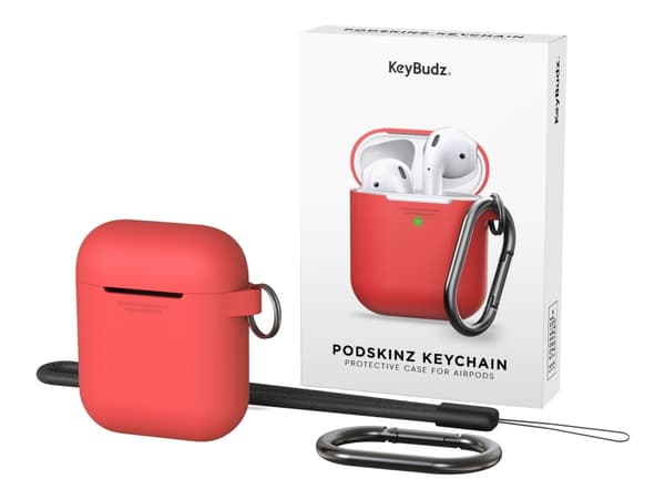KeyBudz Elevate Keychain - Fodral för trådlösa öronsnäckor - mjuk silikon - röd - för Apple AirPods (1:a generation, 2a generation)