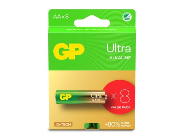 GP Batteries Ultra Alkaline GP15AU, Engangsbatteri, AA, LR06, Alkalinsk, 1,5 V, 8 stykker, Cd (kadmium), Hg (kvikksølv)
