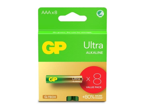 GP Batteries Ultra Alkaline GP24AU, Engangsbatteri, AAA, Alkalinsk, 1,5 V, 8 stykker, Cd (kadmium), Hg (kvikksølv)