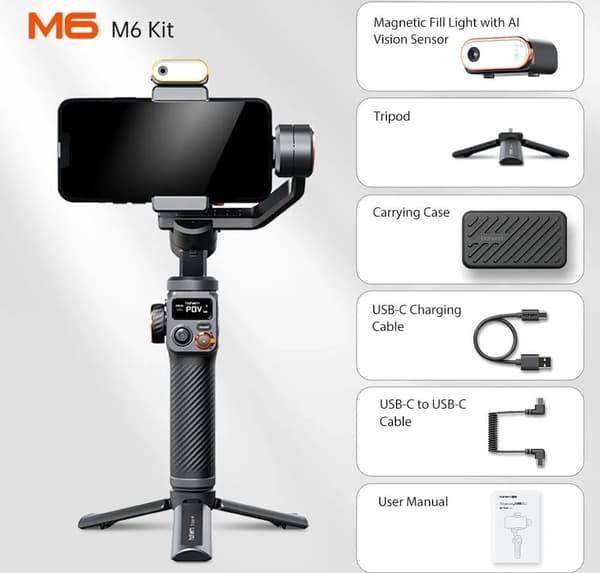 Gimbal iSteady M6 KIT Hohem + AI VISION LED-valo + jalusta