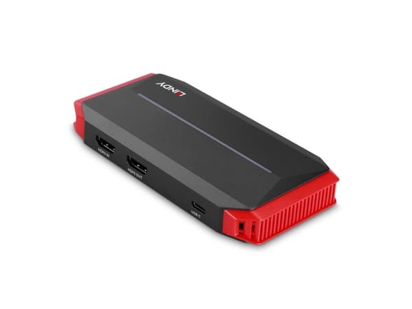 Lindy 43377, Grå, Röd, HDMI/USB 3.2 Gen 1 (3.1 Gen 1), 3840 x 2160 pixlar, 18 Gbit/s, EJ511, Akrylnitrilbutadienstyren (ABS)