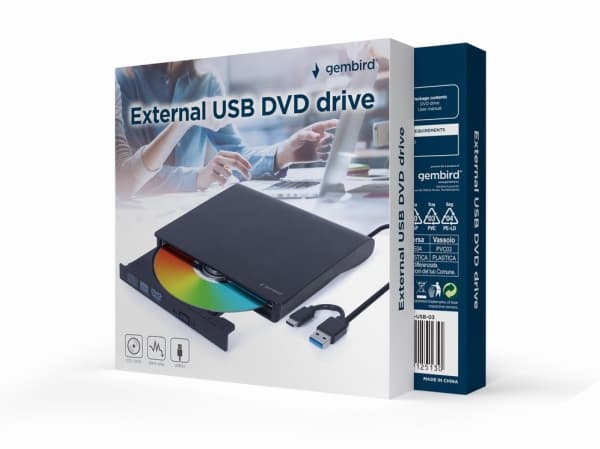 Gembird DVD-USB-03, musta, etuosa, vaaka, Kiina, DVD±RW, USB Type-C