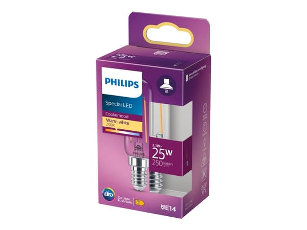 Philips Special - LED-glödlampa - form: T25L - klar finish - E14 - 2.1 W (motsvarande 25 W) - klass E - varmt vitt ljus - 2700 K