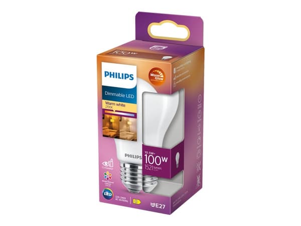 Philips LED Classic - LED-glödlampa - form: A60 - glaserad finish - E27 - 10.5 W (motsvarande 100 W) - klass D - varmt ljus - 2200-2700 K