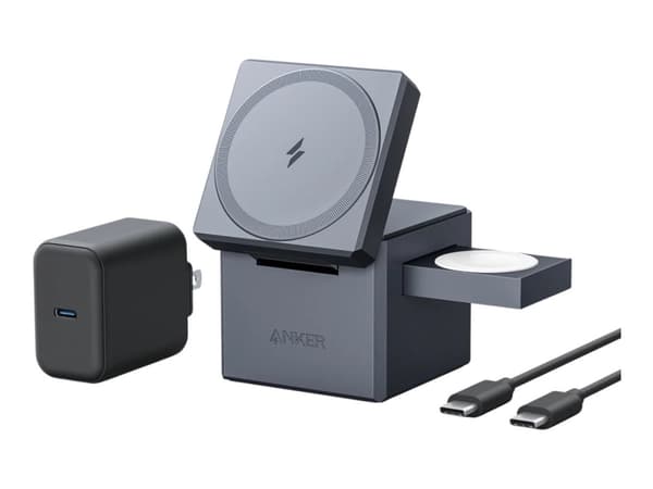 Anker 3-in-1 Cube - Trådlöst laddställ - med MagSafe + växelströmsadapter - 15 Watt - MFI-certifierad - svart Svart