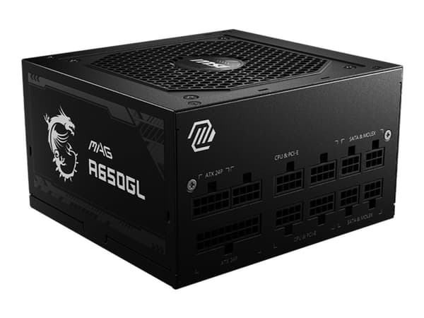 MSI MAG A650GL - Strømforsyning (intern) - ATX12V / EPS12V - 80 PLUS Gold - AC 100-240 V - 650 watt - aktiv PFC Sort