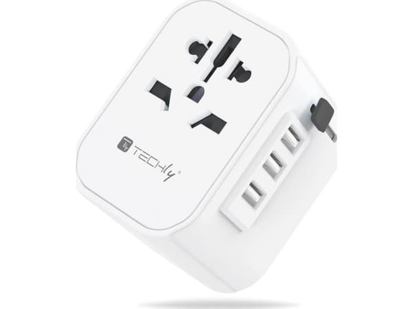 Techly Techly reiseadapter EU/UK/USA Strømplugger Lader 3x USB Hvit