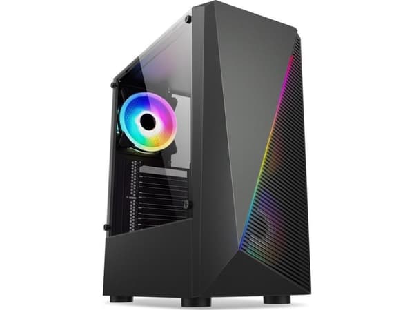 1stCOOL SHARK 2-chassi, medium tower, AU, USB 3.0, utan nätaggregat, RGB-fläkt, transparent sidopanel, svart (ML-SHARK2-AU-USB3)