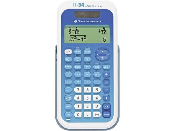 Texas Instruments TI-34 MULTIVIEW Skolelommeregner Hvid, Blå Display (indstil): 16 solcelle-drift, Batteridrevet (B x H x T) 80 x 19 x 158 mm