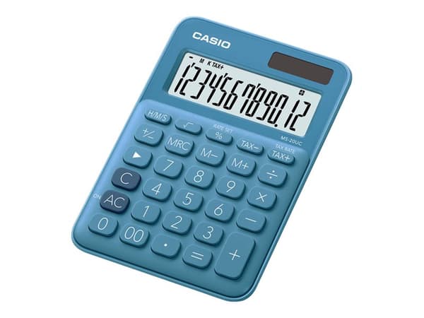 Casio MS-20UC - Skrivebordskalkulator - 12 sifre - solpanel, batteri - blå Blå