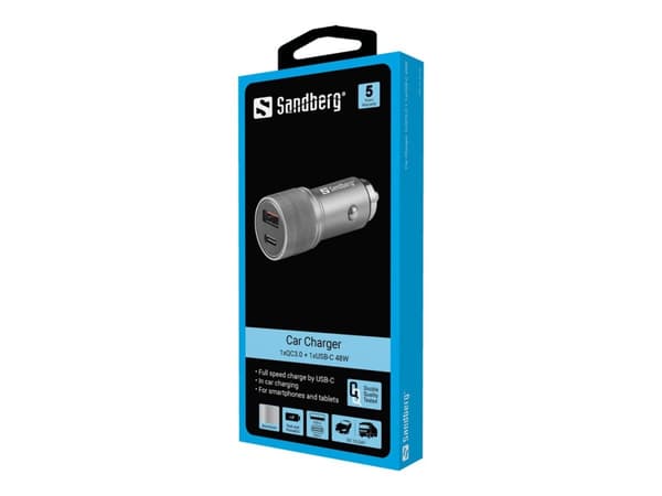 Sandberg - Bilstrømadapter - 48 watt - 3 A - QC 3.0 - 2 utgangskontakter (USB, 24 pin USB-C)
