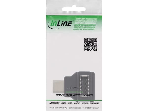 InLine 33446L, USB Typ-C, Hankontakt, Svart, Hankontakt, Hankontakt, Vinklad